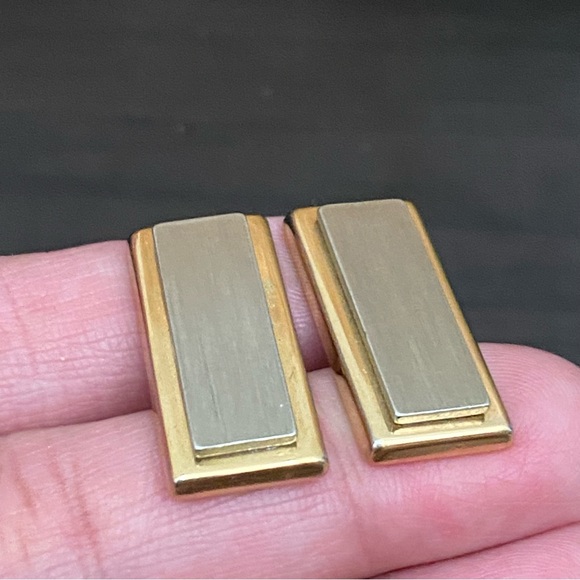 Vintage Unsigned 2-tone Silver/Gold Rectangular Cufflinks - Picture 6 of 9